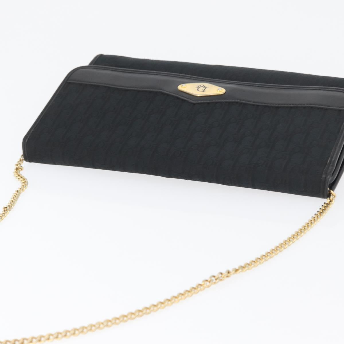 Christian Dior Trotter Canvas Chain Shoulder Bag Black Gold Auth mr2080