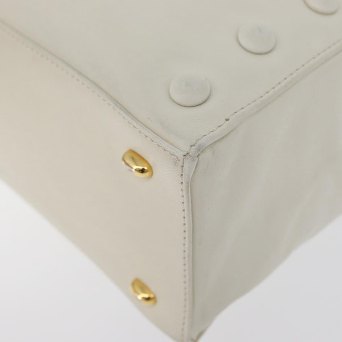 CELINE Hand Bag Leather White Gold Auth mr2081