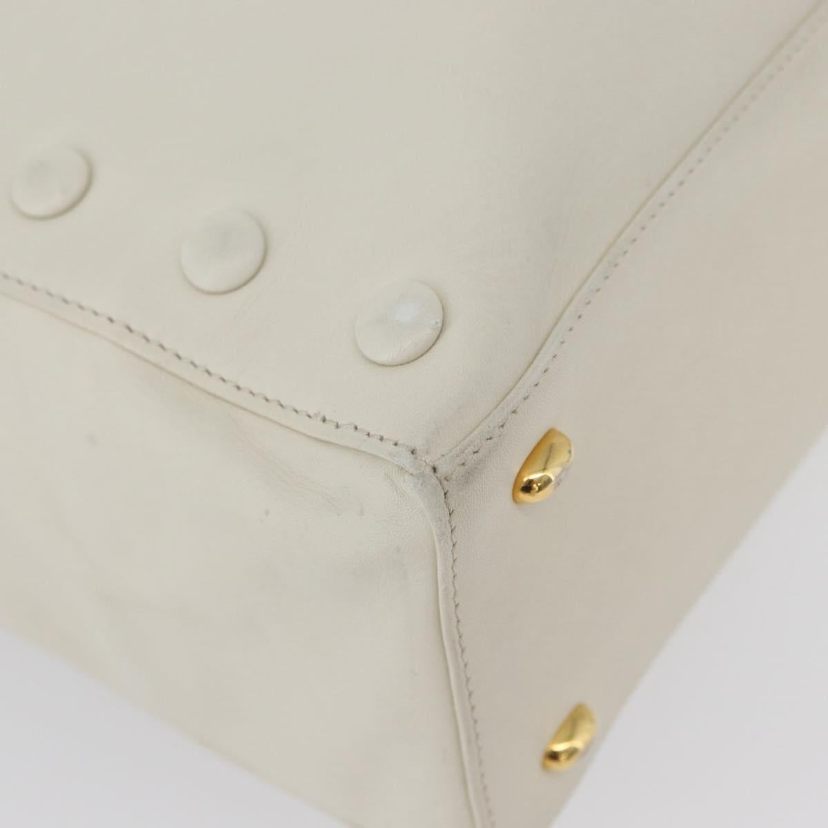 CELINE Hand Bag Leather White Gold Auth mr2081