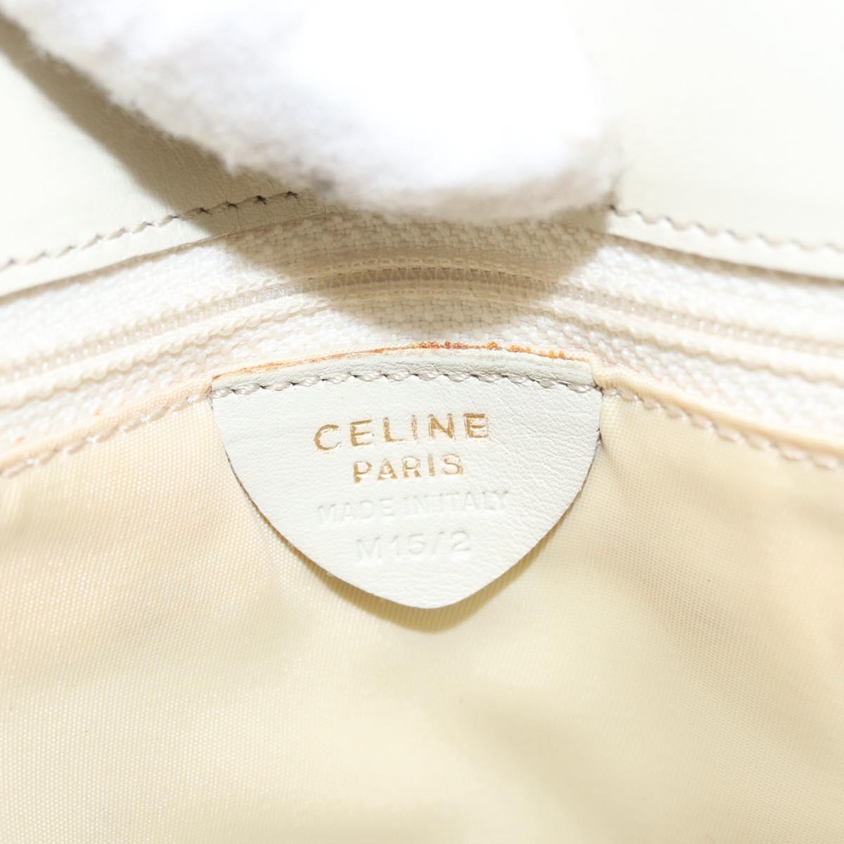 CELINE Hand Bag Leather White Gold Auth mr2081