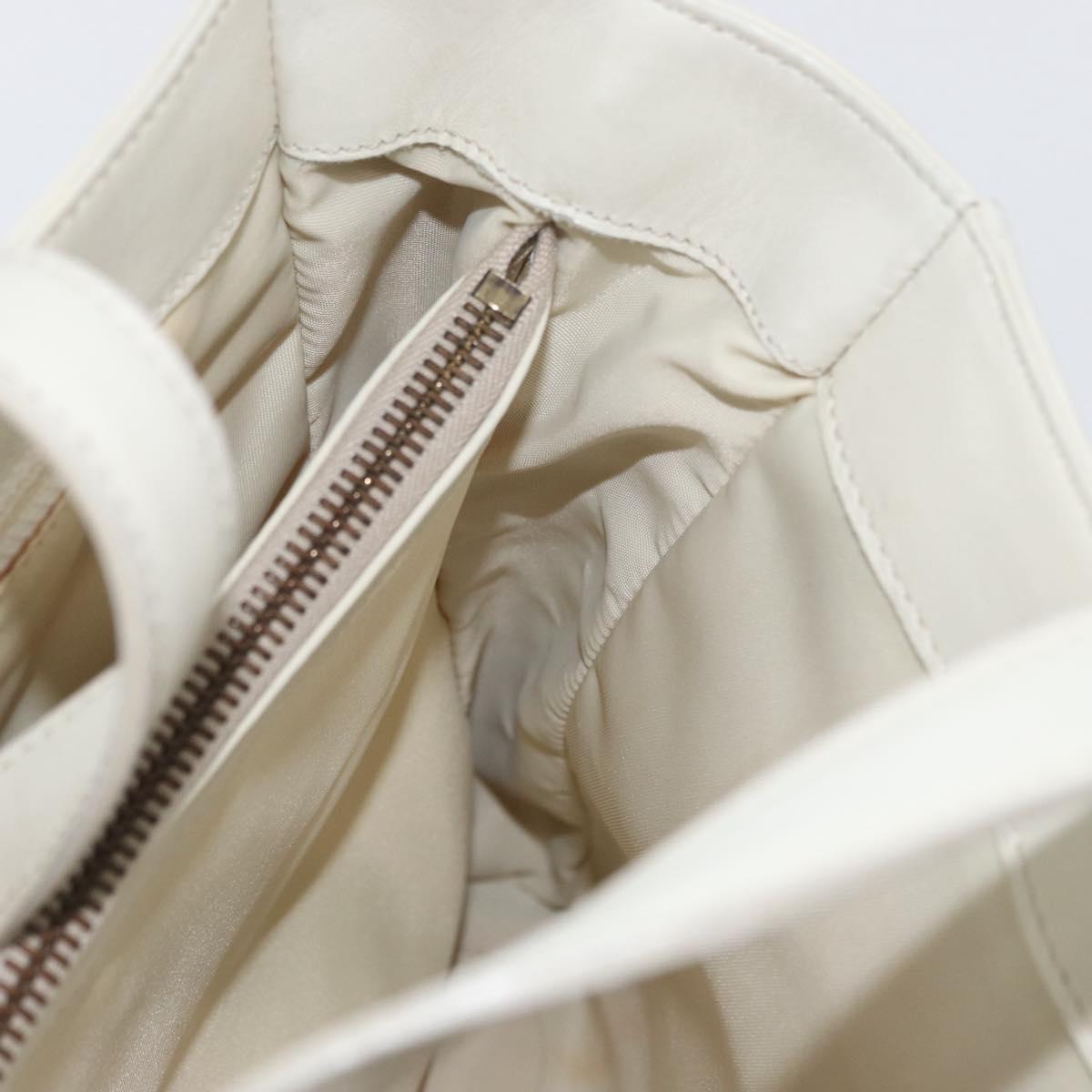 CELINE Hand Bag Leather White Gold Auth mr2081