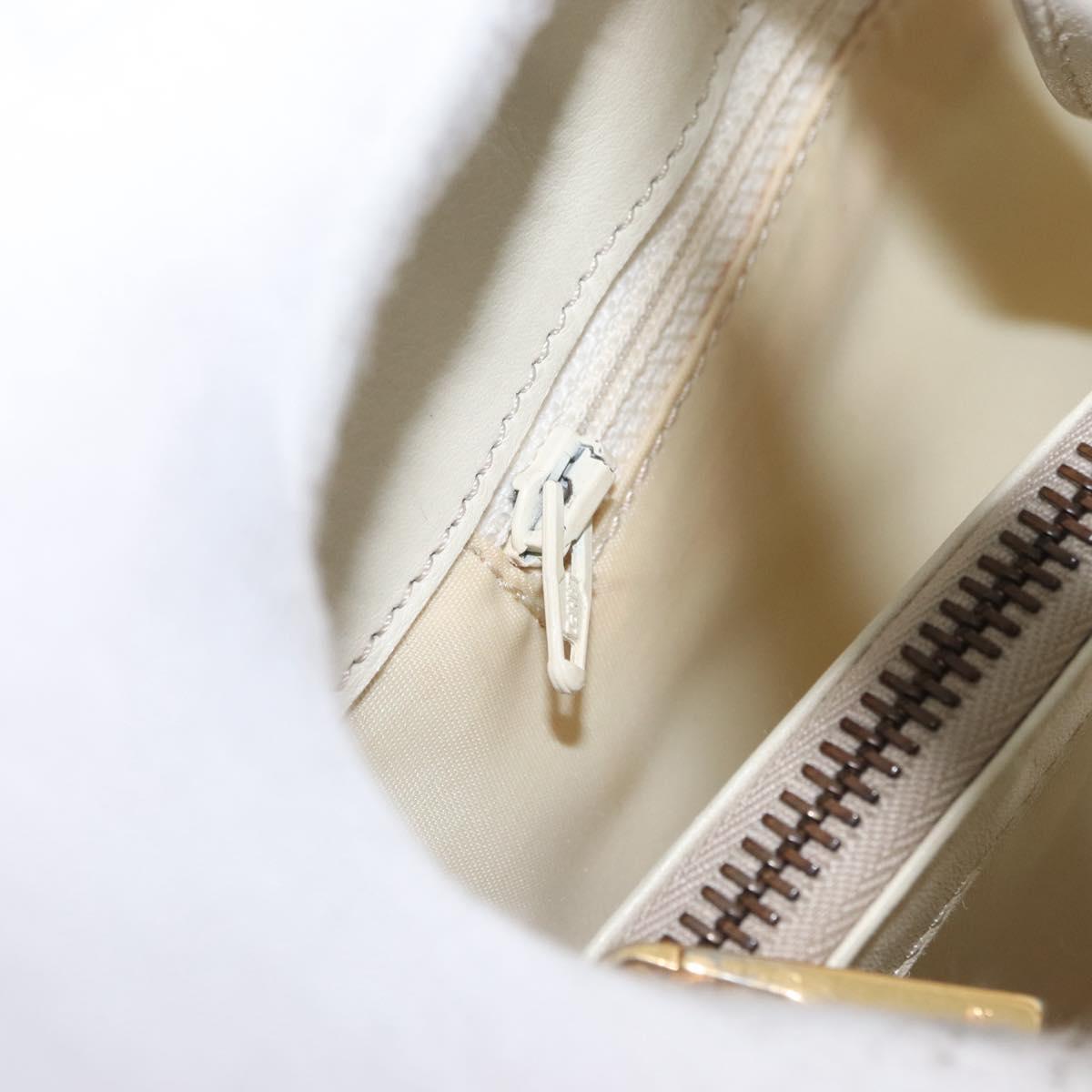 CELINE Hand Bag Leather White Gold Auth mr2081