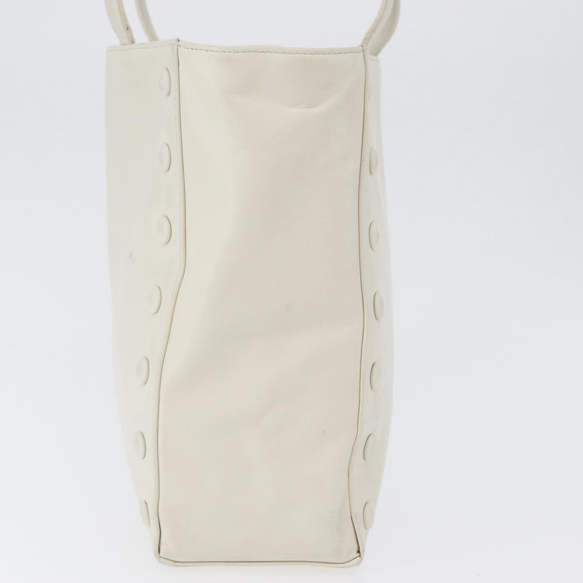CELINE Hand Bag Leather White Gold Auth mr2081