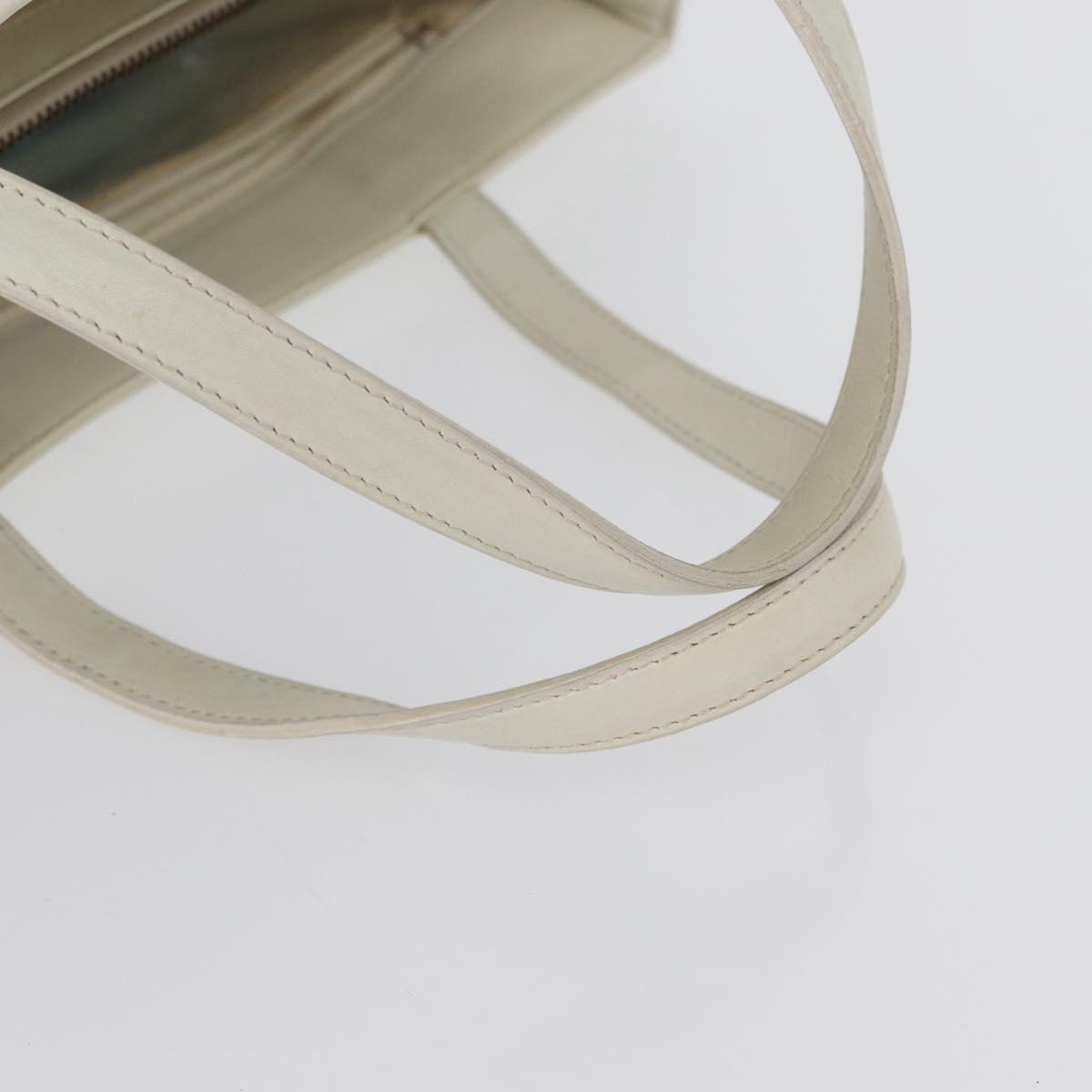 CELINE Hand Bag Leather White Gold Auth mr2081