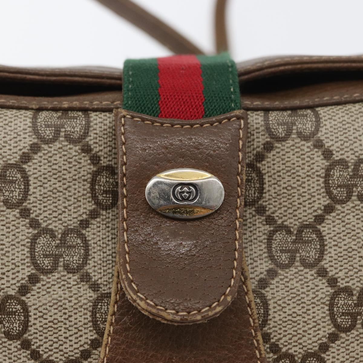 GUCCI Web Sherry Line GG Supreme Bag PVC Beige Gold 66 02 024 Auth mr2084