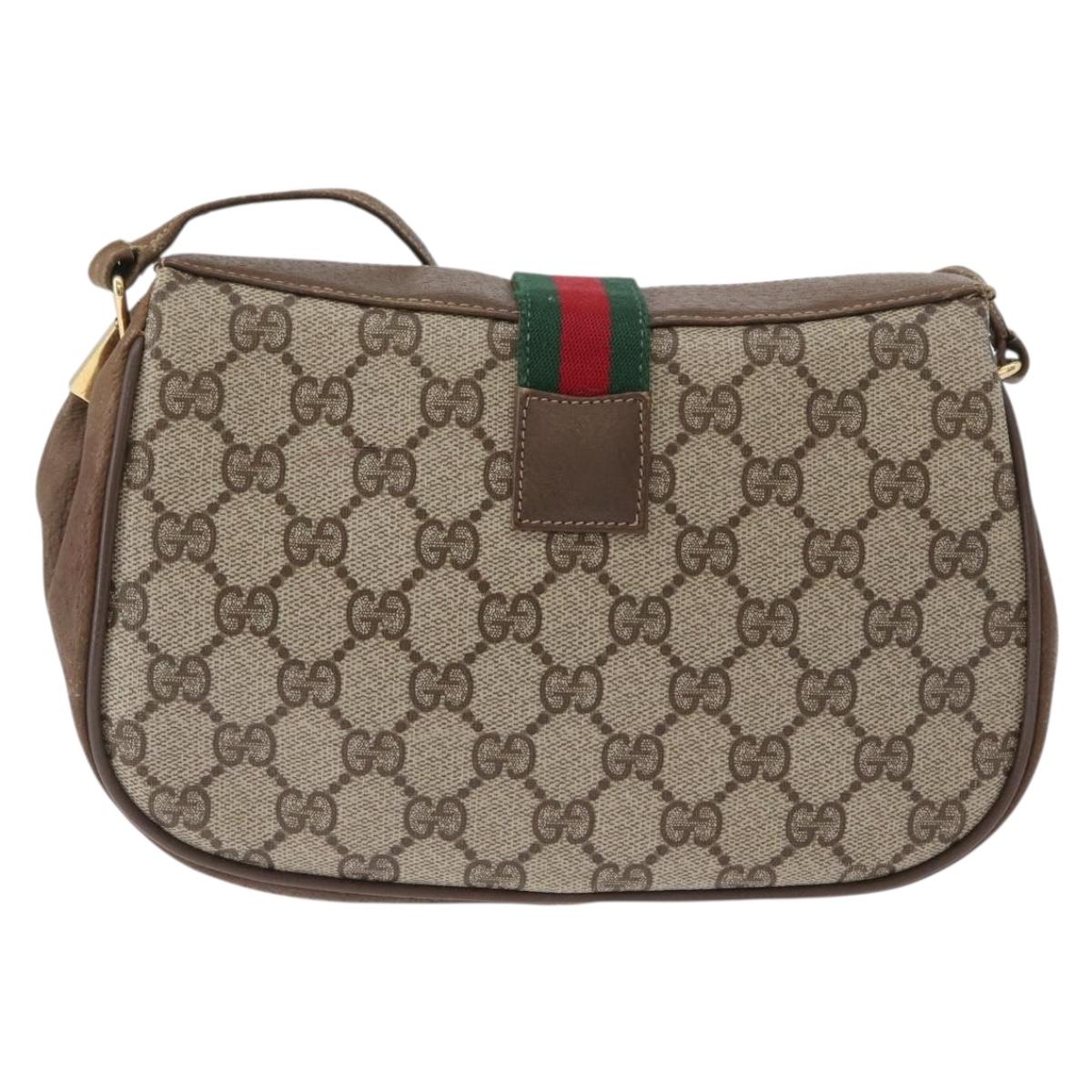 GUCCI Web Sherry Line GG Supreme Bag PVC Beige Gold 66 02 024 Auth mr2084