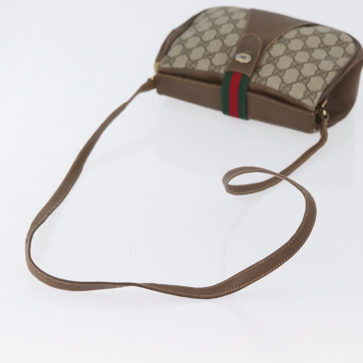 GUCCI Web Sherry Line GG Supreme Bag PVC Beige Gold 66 02 024 Auth mr2084