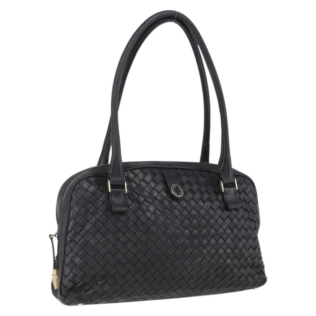 BOTTEGA VENETA INTRECCIATO Hand Bag Leather Black Gold Auth mr2087