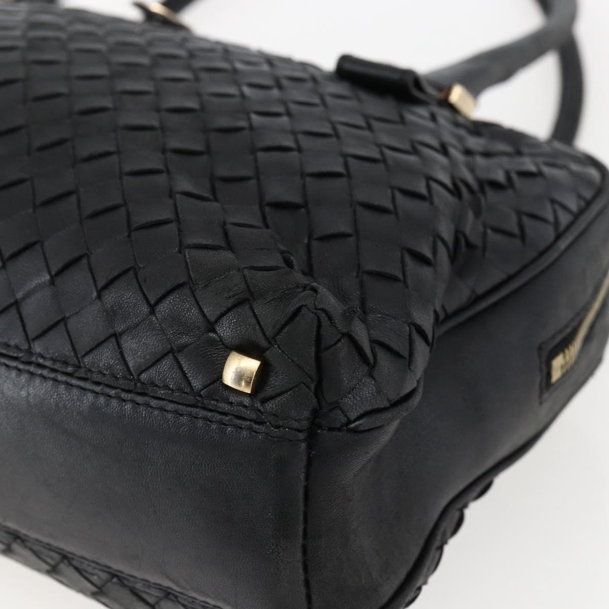 BOTTEGA VENETA INTRECCIATO Hand Bag Leather Black Gold Auth mr2087