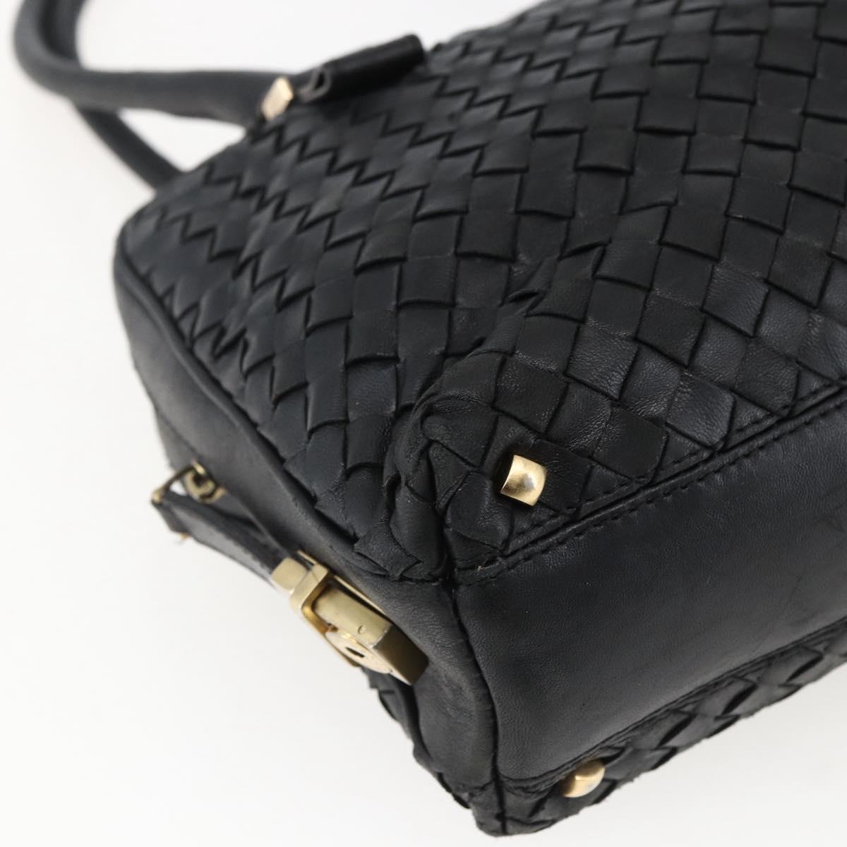 BOTTEGA VENETA INTRECCIATO Hand Bag Leather Black Gold Auth mr2087