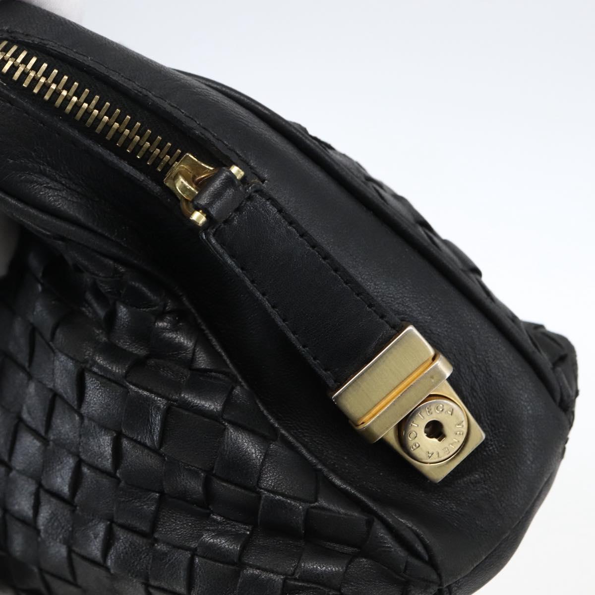 BOTTEGA VENETA INTRECCIATO Hand Bag Leather Black Gold Auth mr2087