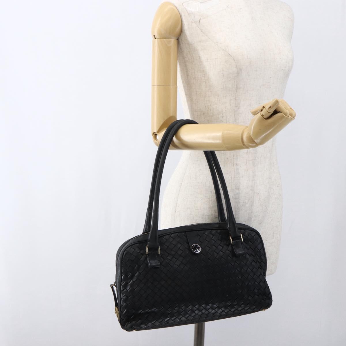 BOTTEGA VENETA INTRECCIATO Hand Bag Leather Black Gold Auth mr2087