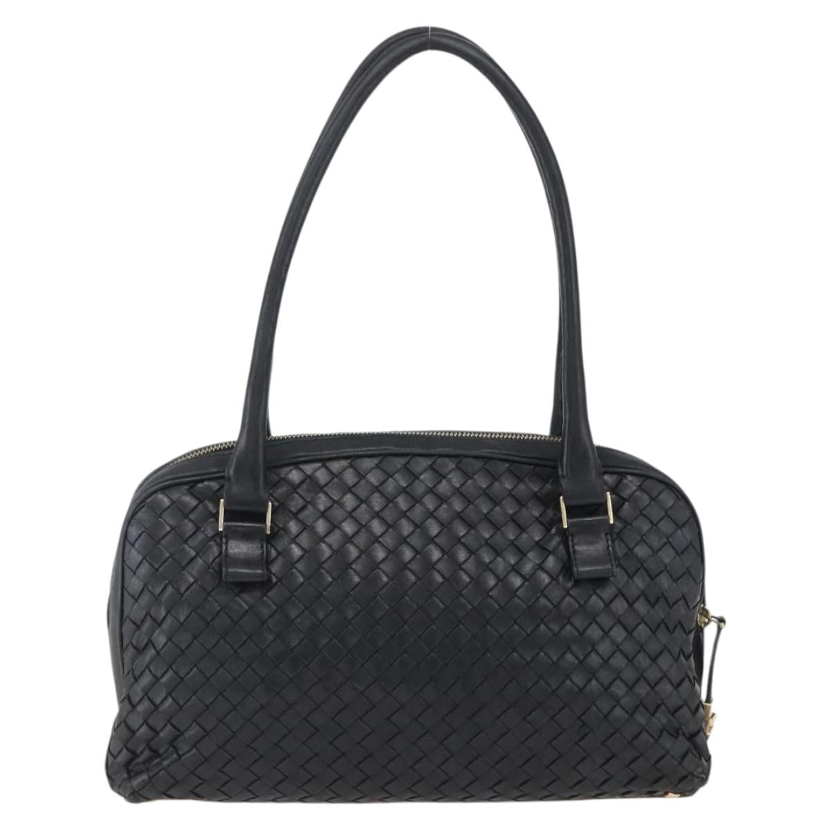 BOTTEGA VENETA INTRECCIATO Hand Bag Leather Black Gold Auth mr2087