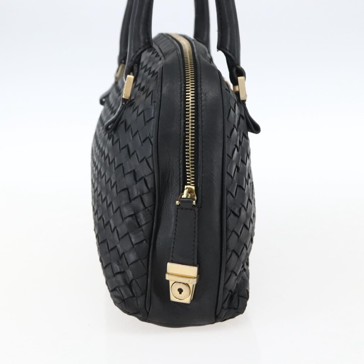 BOTTEGA VENETA INTRECCIATO Hand Bag Leather Black Gold Auth mr2087