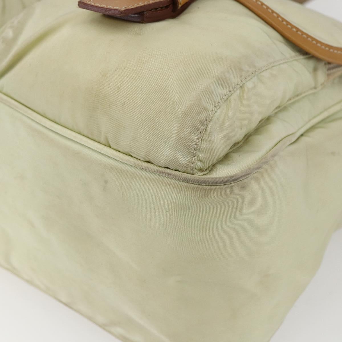 PRADA Shoulder Bag Nylon Beige Silver Auth mr2090