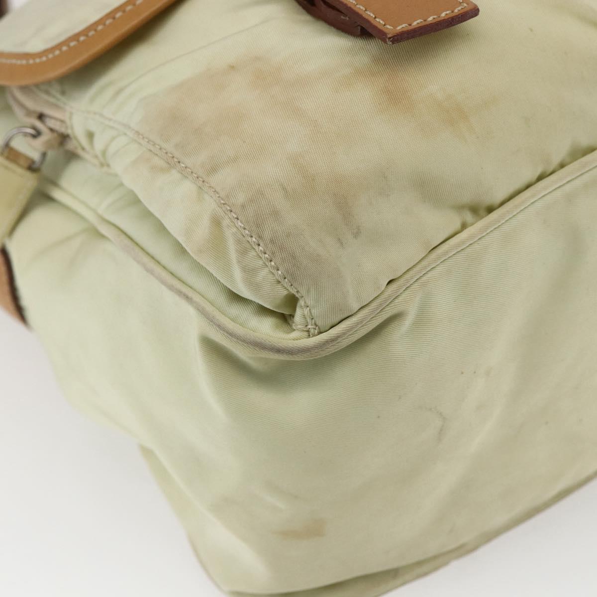 PRADA Shoulder Bag Nylon Beige Silver Auth mr2090