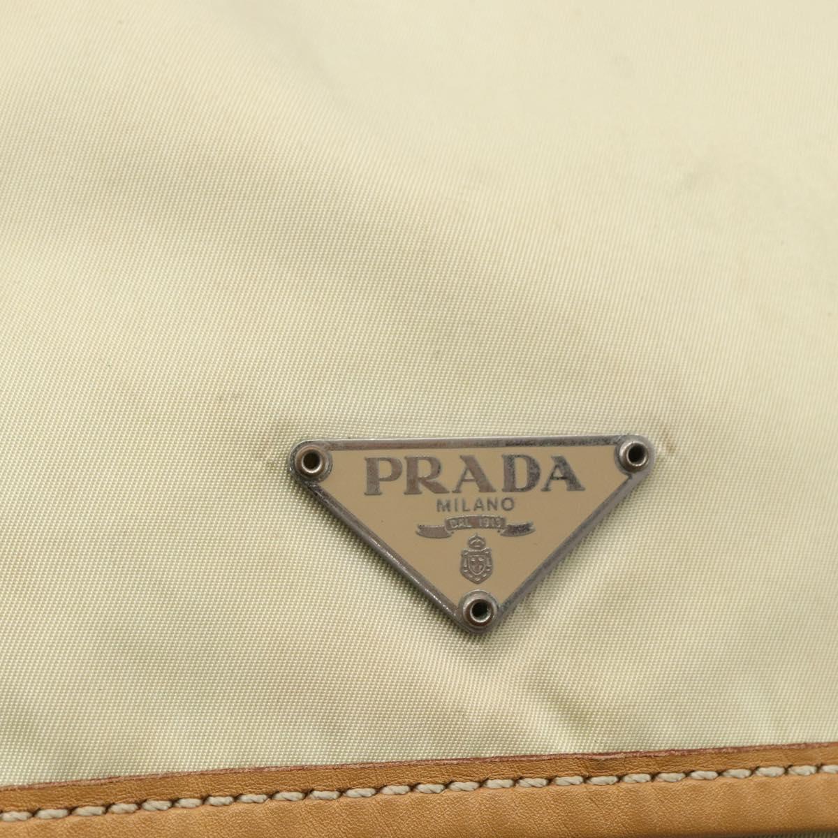 PRADA Shoulder Bag Nylon Beige Silver Auth mr2090