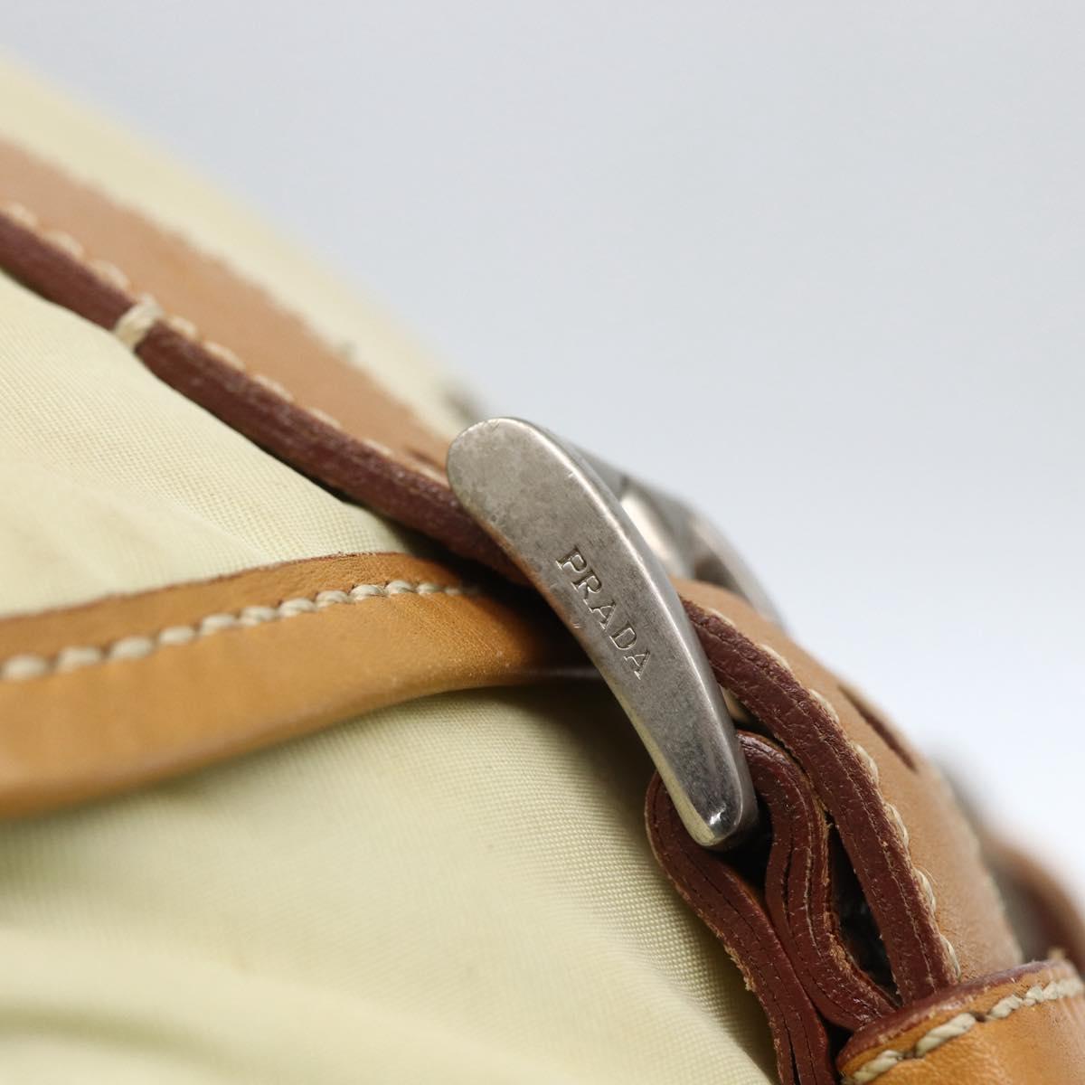PRADA Shoulder Bag Nylon Beige Silver Auth mr2090