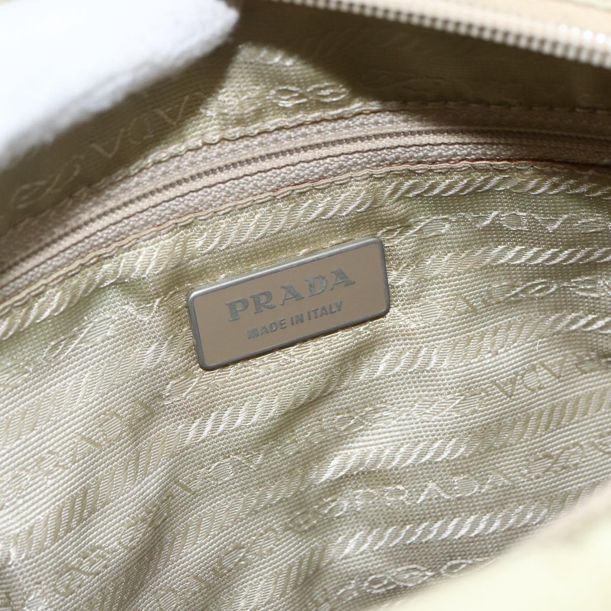 PRADA Shoulder Bag Nylon Beige Silver Auth mr2090
