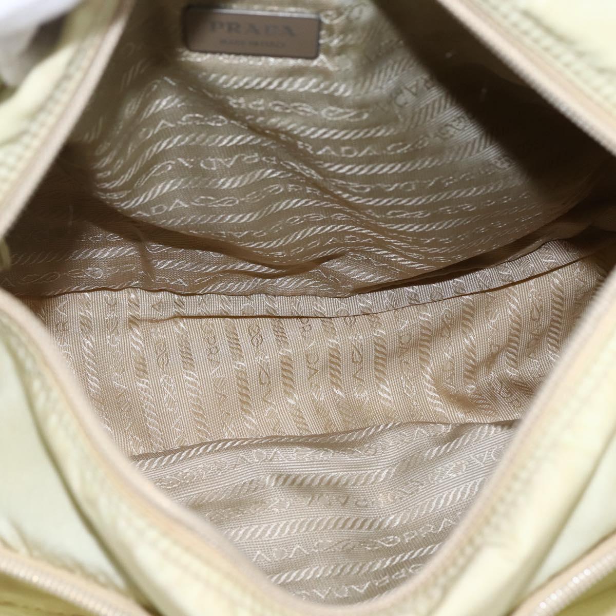 PRADA Shoulder Bag Nylon Beige Silver Auth mr2090