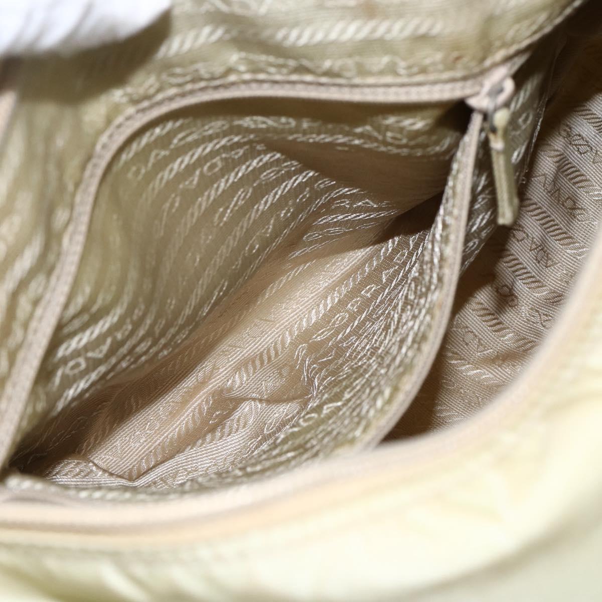PRADA Shoulder Bag Nylon Beige Silver Auth mr2090
