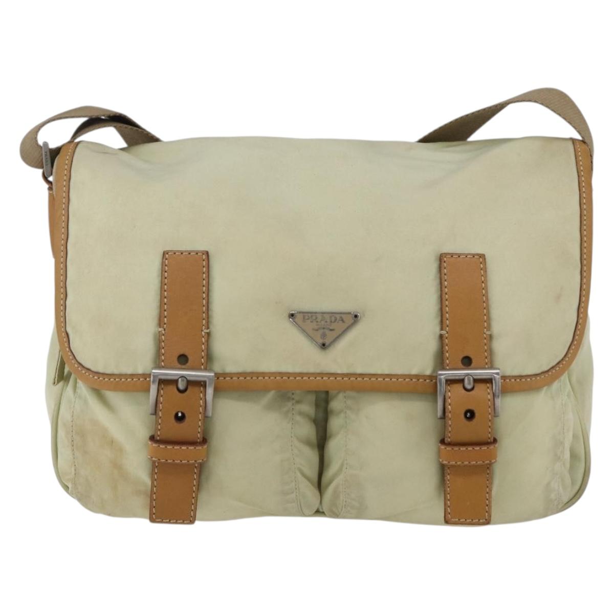 PRADA Shoulder Bag Nylon Beige Silver Auth mr2090