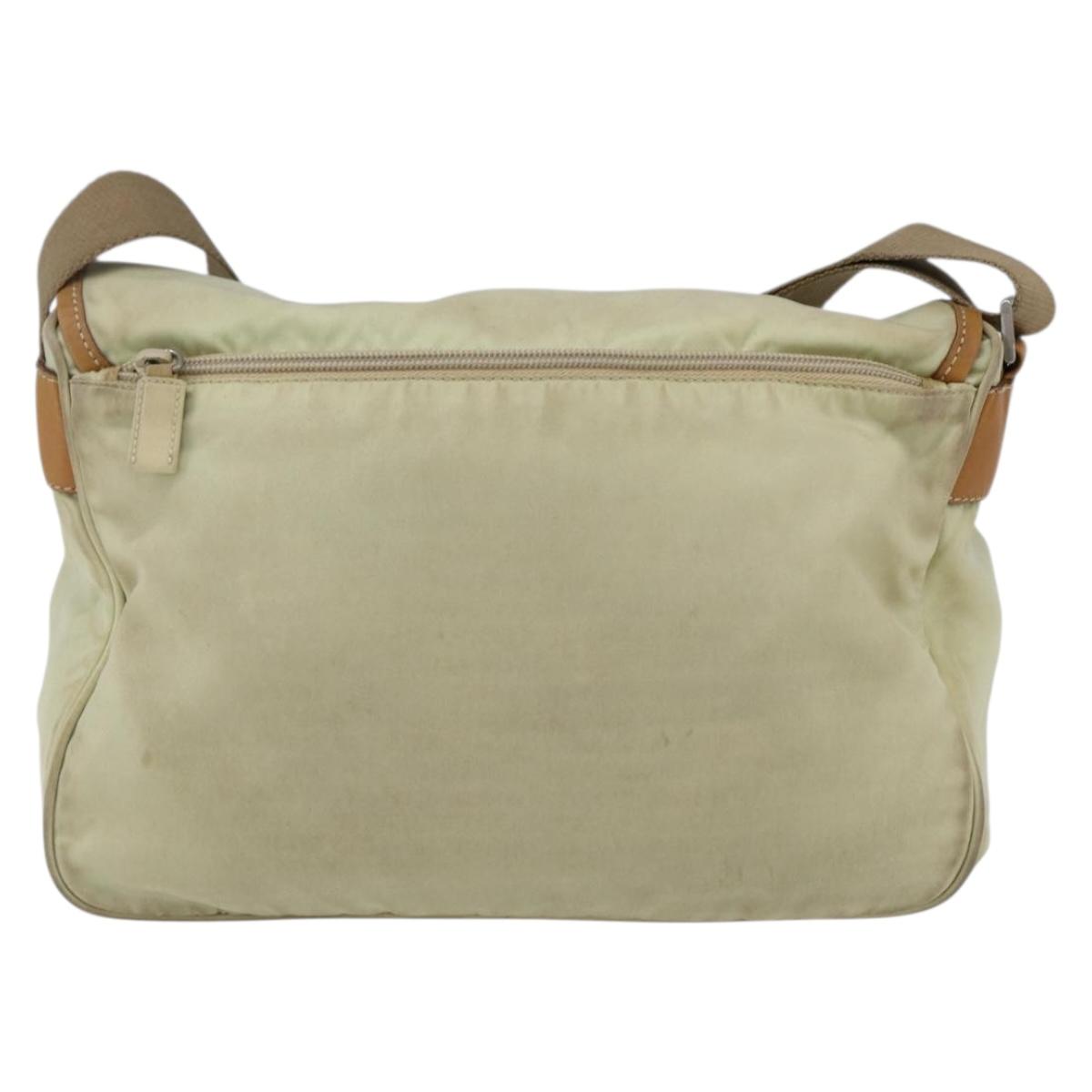 PRADA Shoulder Bag Nylon Beige Silver Auth mr2090