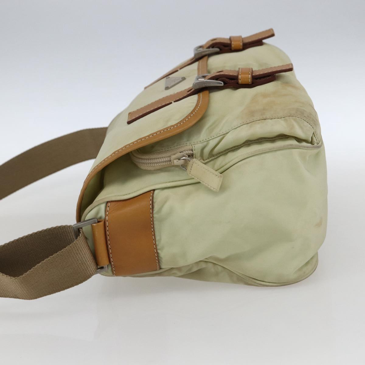 PRADA Shoulder Bag Nylon Beige Silver Auth mr2090