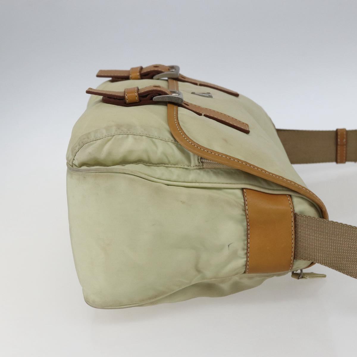PRADA Shoulder Bag Nylon Beige Silver Auth mr2090