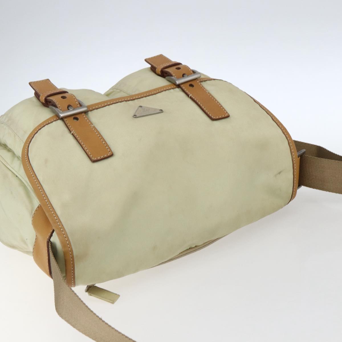 PRADA Shoulder Bag Nylon Beige Silver Auth mr2090