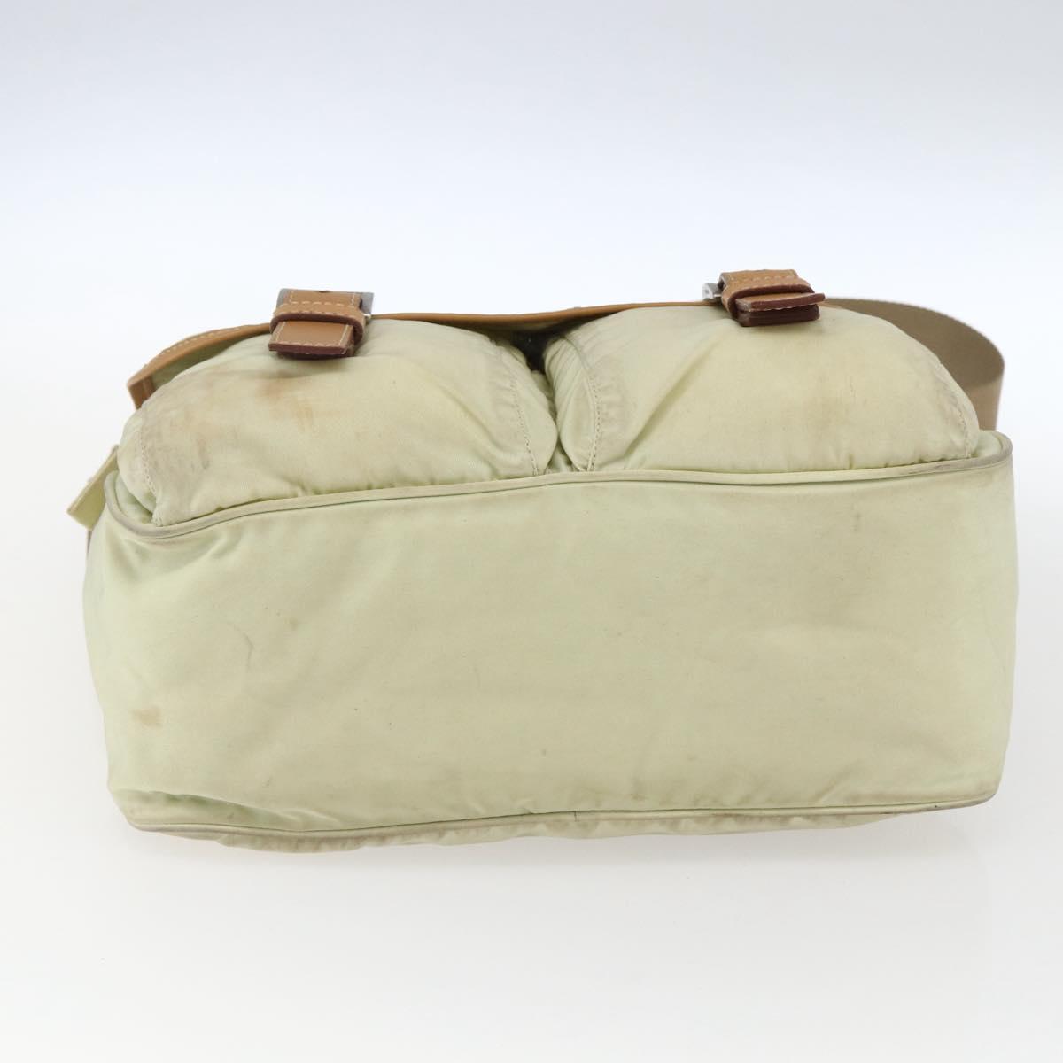 PRADA Shoulder Bag Nylon Beige Silver Auth mr2090