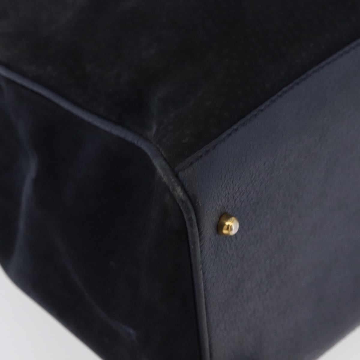 GUCCI Bamboo Hand Bag Suede Navy Gold 002 123 0322 Auth mr2091