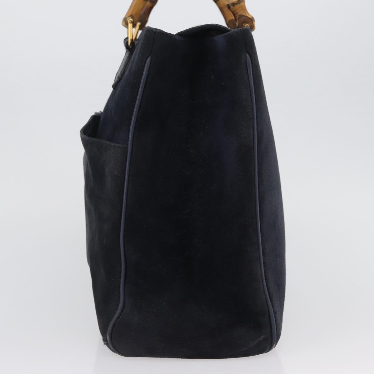 GUCCI Bamboo Hand Bag Suede Navy Gold 002 123 0322 Auth mr2091