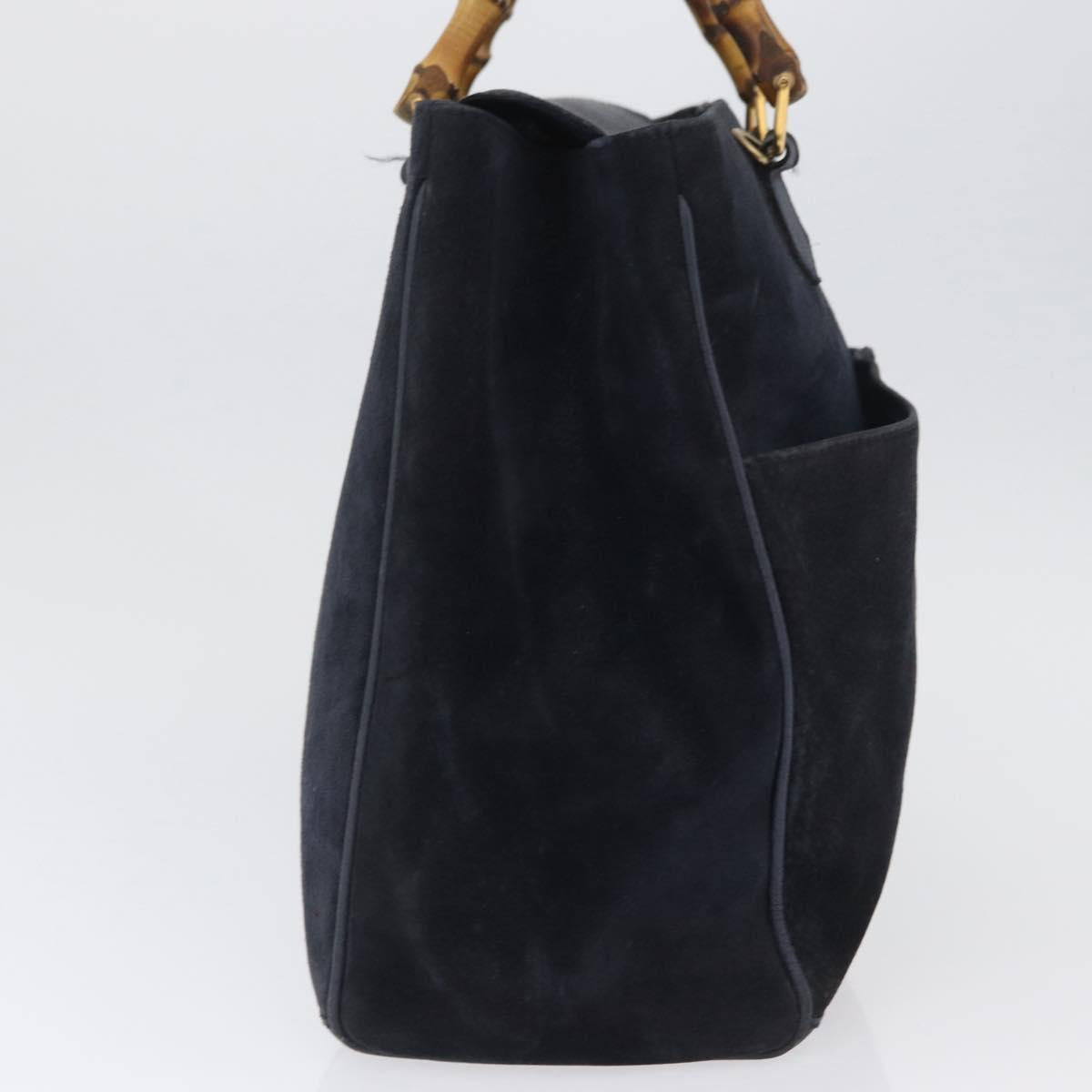 GUCCI Bamboo Hand Bag Suede Navy Gold 002 123 0322 Auth mr2091