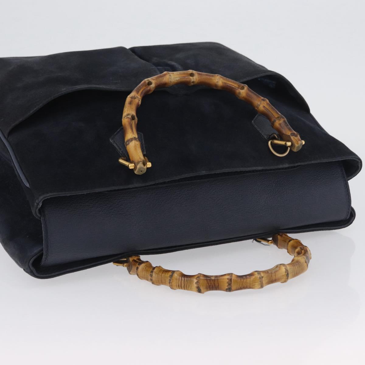 GUCCI Bamboo Hand Bag Suede Navy Gold 002 123 0322 Auth mr2091