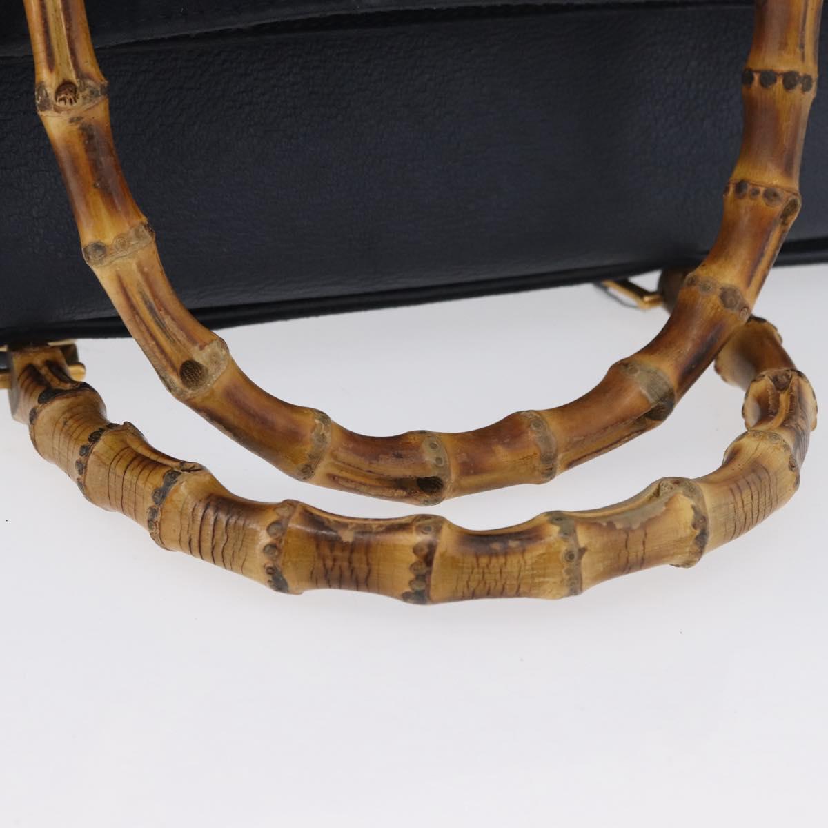 GUCCI Bamboo Hand Bag Suede Navy Gold 002 123 0322 Auth mr2091
