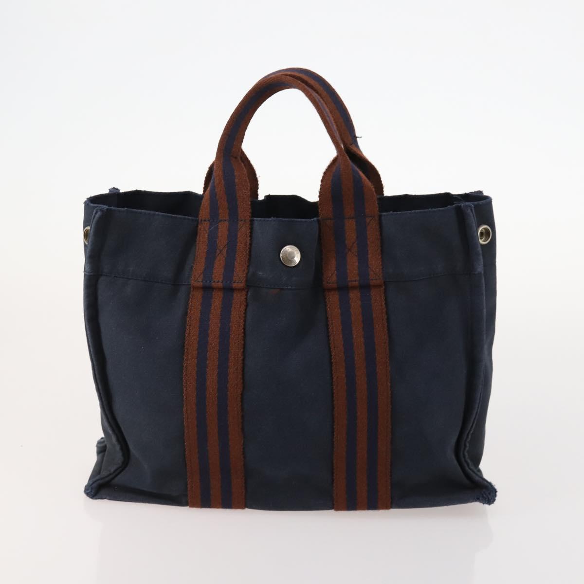 HERMES Fourre Tout Hand Bag Canvas 6 Set Black Gray Auth mr2099