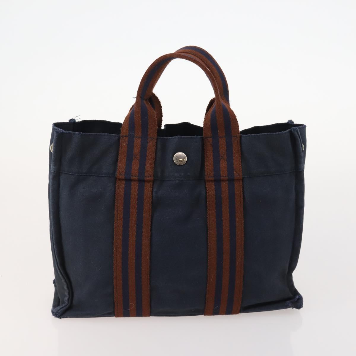 HERMES Fourre Tout Hand Bag Canvas 6 Set Black Gray Auth mr2099