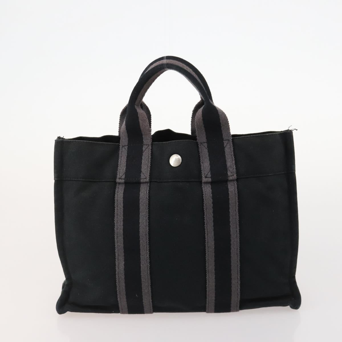 HERMES Fourre Tout Hand Bag Canvas 6 Set Black Gray Auth mr2099