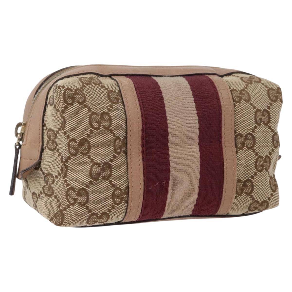 GUCCI GG Canvas Sherry Line Pouch Beige Gold 256636 Auth mr2104