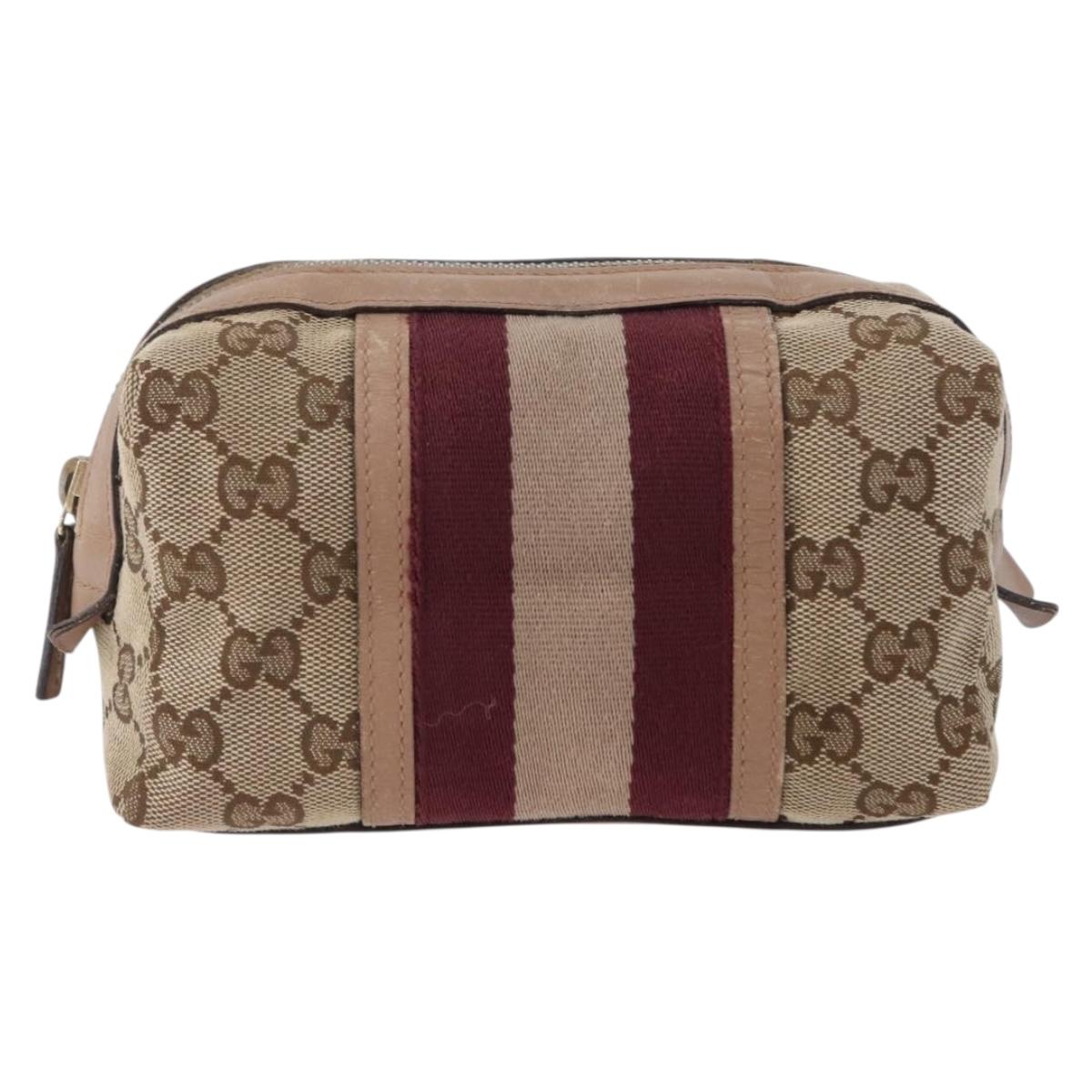 GUCCI GG Canvas Sherry Line Pouch Beige Gold 256636 Auth mr2104