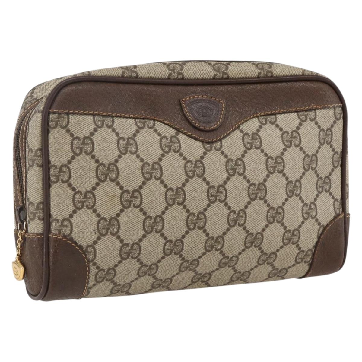 GUCCI GG Supreme Clutch Bag PVC Beige Gold 014 89 0094 Auth mr2105