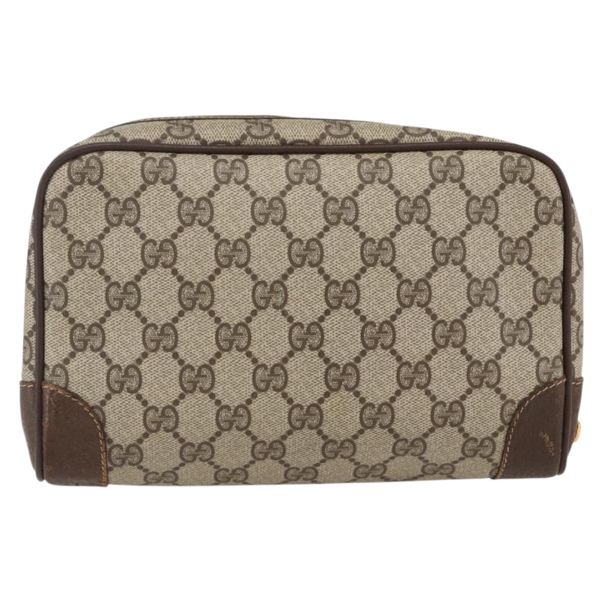 GUCCI GG Supreme Clutch Bag PVC Beige Gold 014 89 0094 Auth mr2105