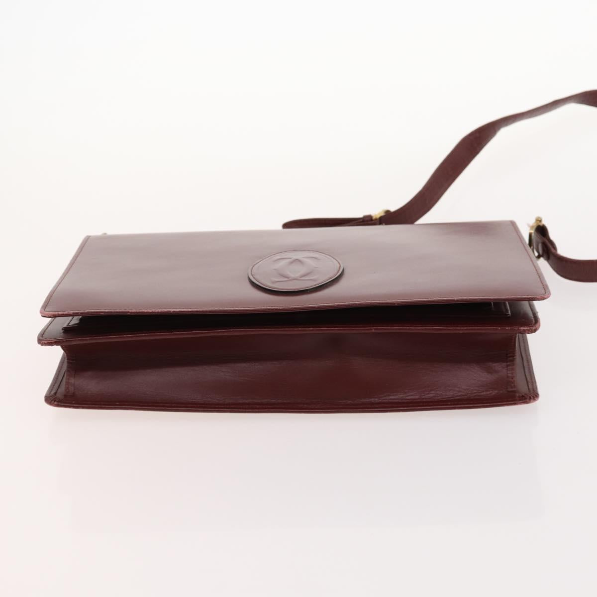 CARTIER Shoulder Bag Leather 5 Set Bordeaux Gold Auth mr2108