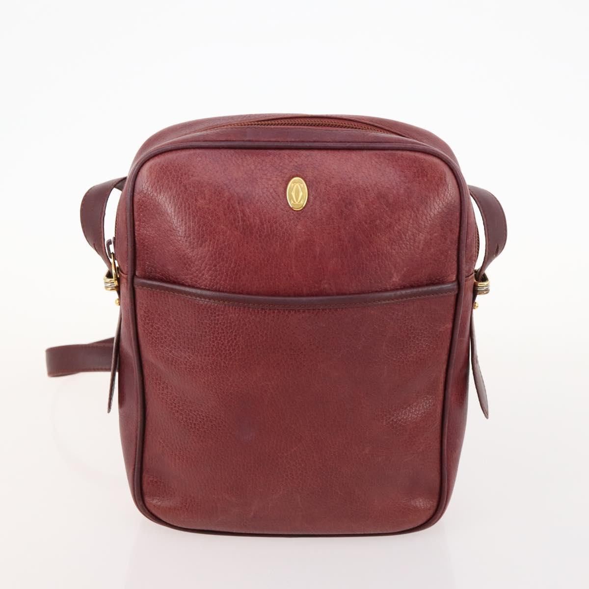 CARTIER Shoulder Bag Leather 5 Set Bordeaux Gold Auth mr2108