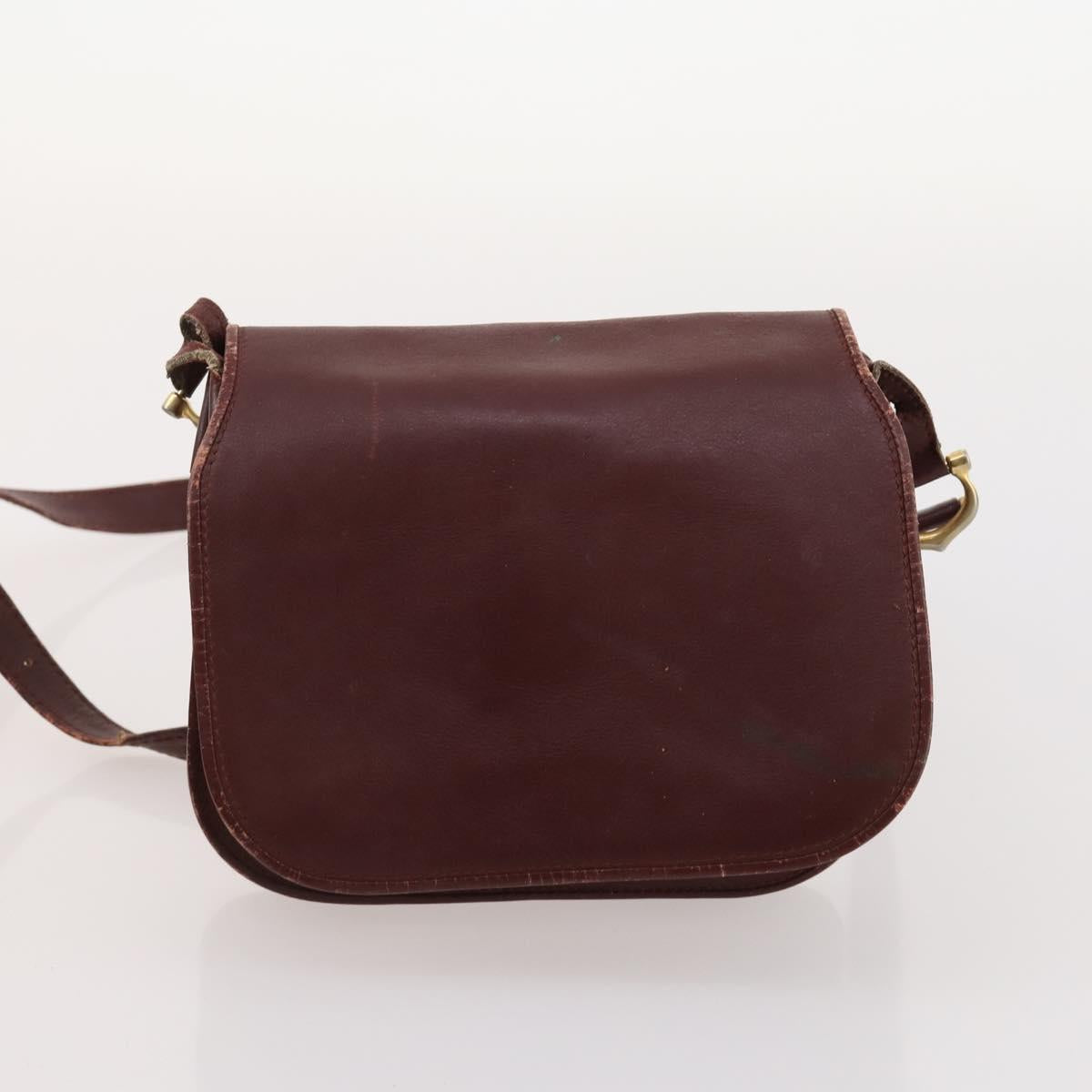 CARTIER Shoulder Bag Leather 5 Set Bordeaux Gold Auth mr2108