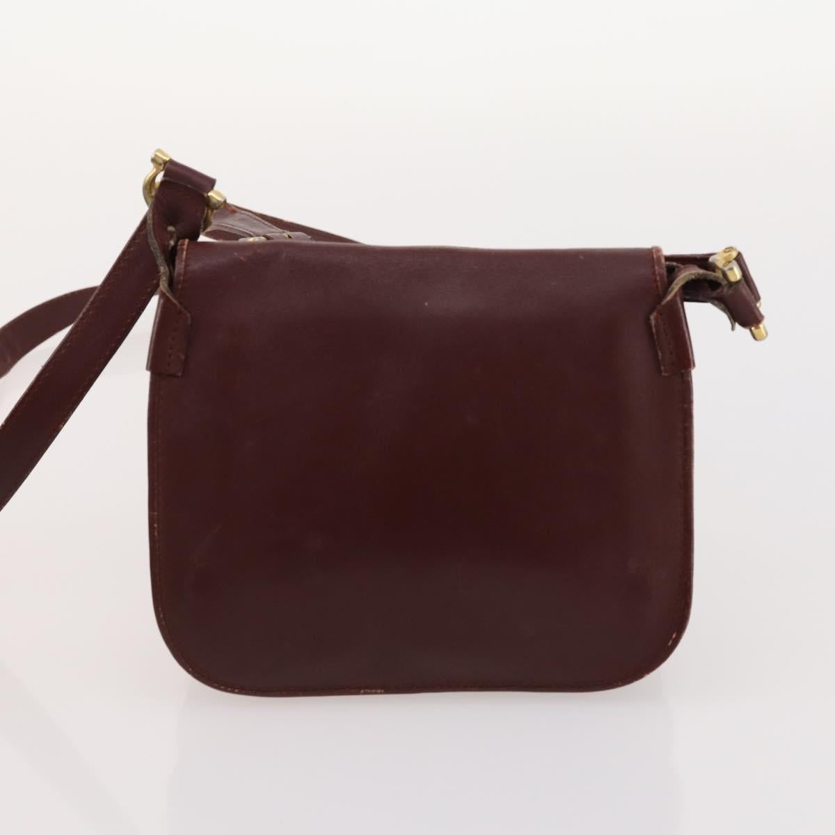 CARTIER Shoulder Bag Leather 5 Set Bordeaux Gold Auth mr2108