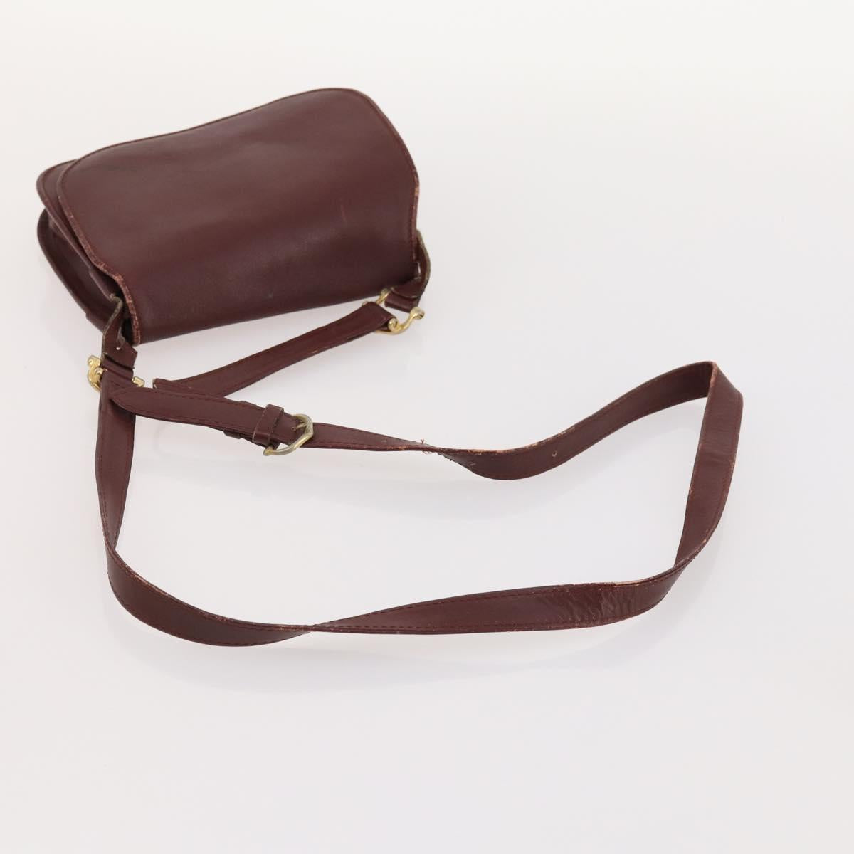 CARTIER Shoulder Bag Leather 5 Set Bordeaux Gold Auth mr2108