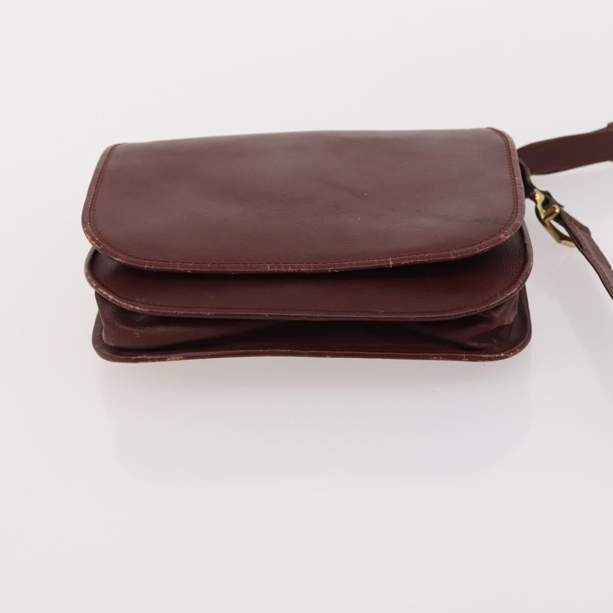CARTIER Shoulder Bag Leather 5 Set Bordeaux Gold Auth mr2108