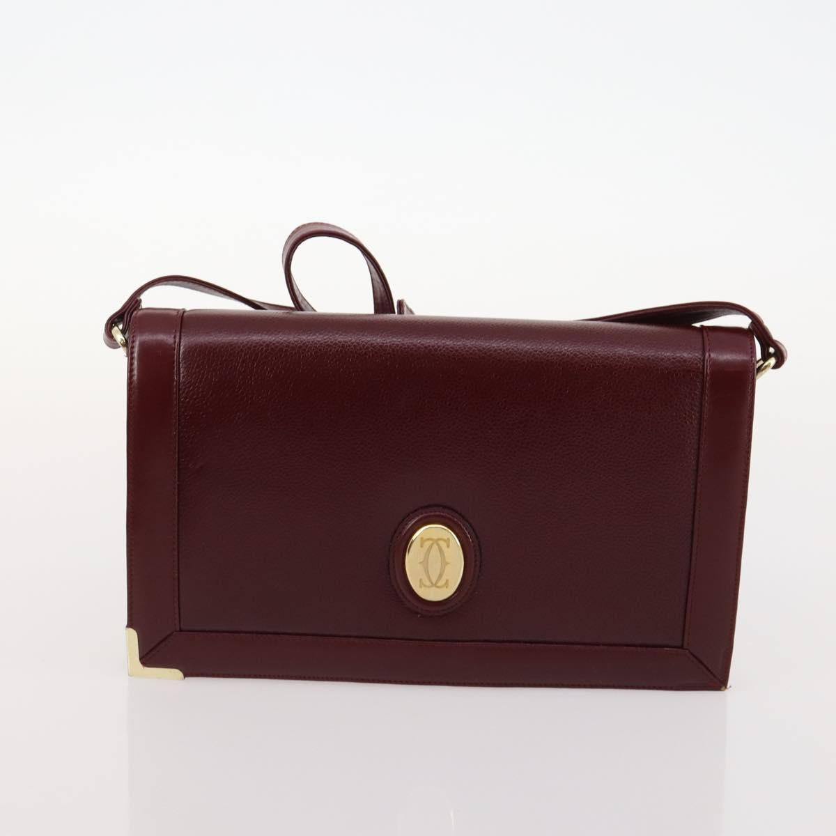 CARTIER Shoulder Bag Leather 5 Set Bordeaux Gold Auth mr2108
